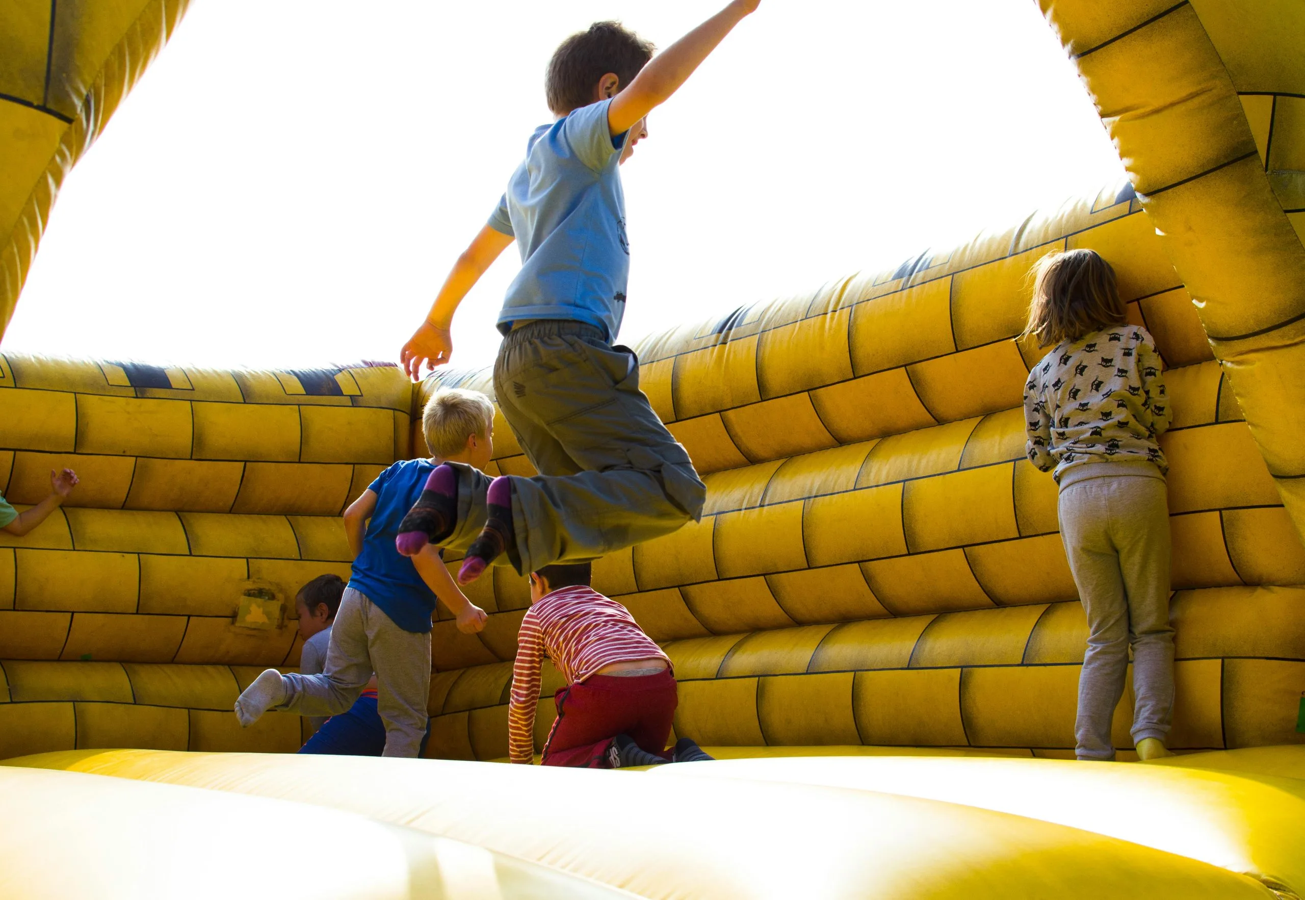 Colorful inflatable bounce houses
